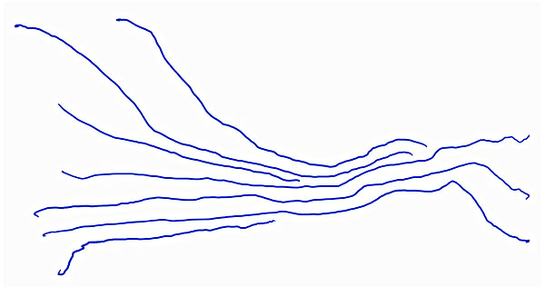 Blaue Landschaft 6 oder "Der sicher wahrgenommene Eindruck einer Aufbäumung", Erste Blaue Atelier Mappe Bogen 102, Linien Gesichter, Zermatt, 1944, Collezione Lambertio.