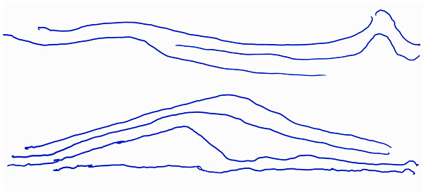 Landschaft 1, Erste Blaue Atelier Mappe Bogen 57, Linien Landschaften, Köln, 1965, Collezione Lambertio.